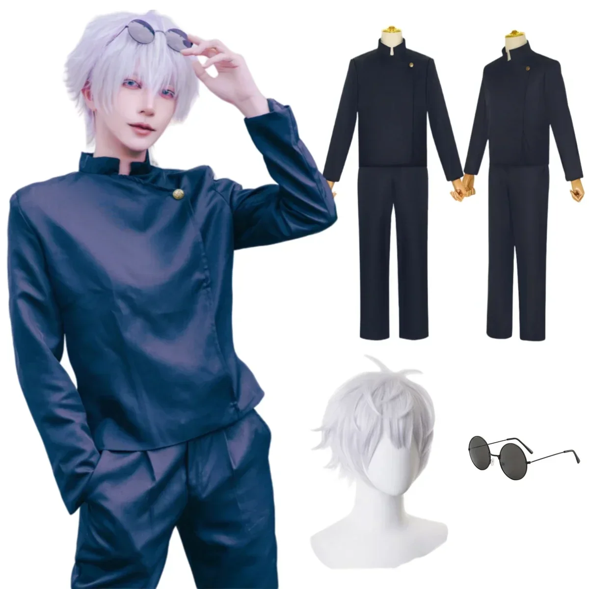 Costumes de cosplay pour hommes, tenue d'anime, uniforme de lycée, perruque, costume d'Halloween, vêtements pour adultes