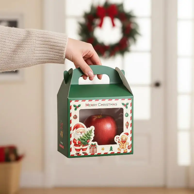 Christmas Baking Gift Boxes with Clear Window Portable Handle Lightweight Packaging for Cookies Candies Holiday Party Favors