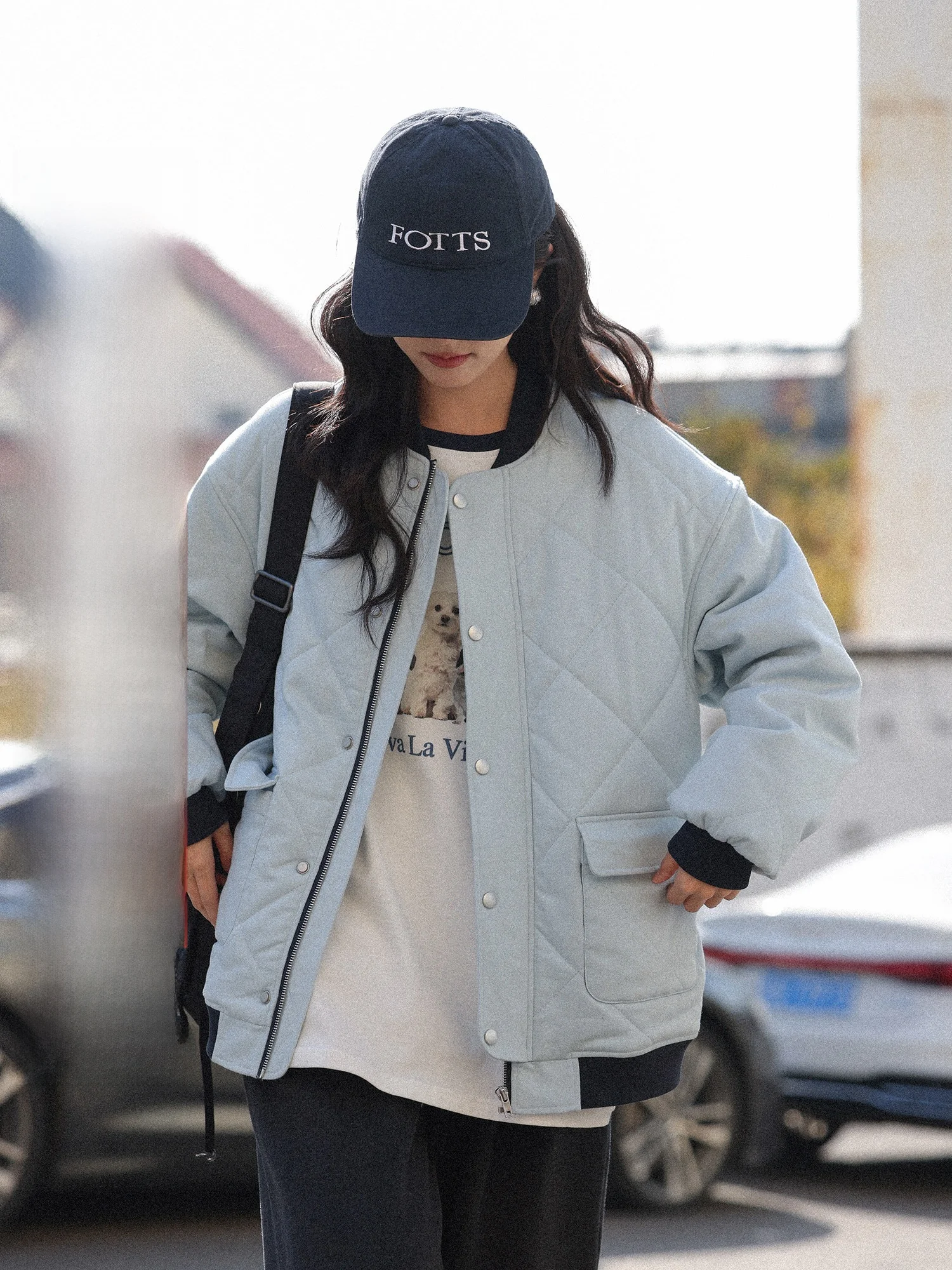 

Light Blue Geometric Cotton Jaet Women's Winter Korean Sle Age-Defng Beautiful Cotton Coat Loose Fit Long Sve Zipper