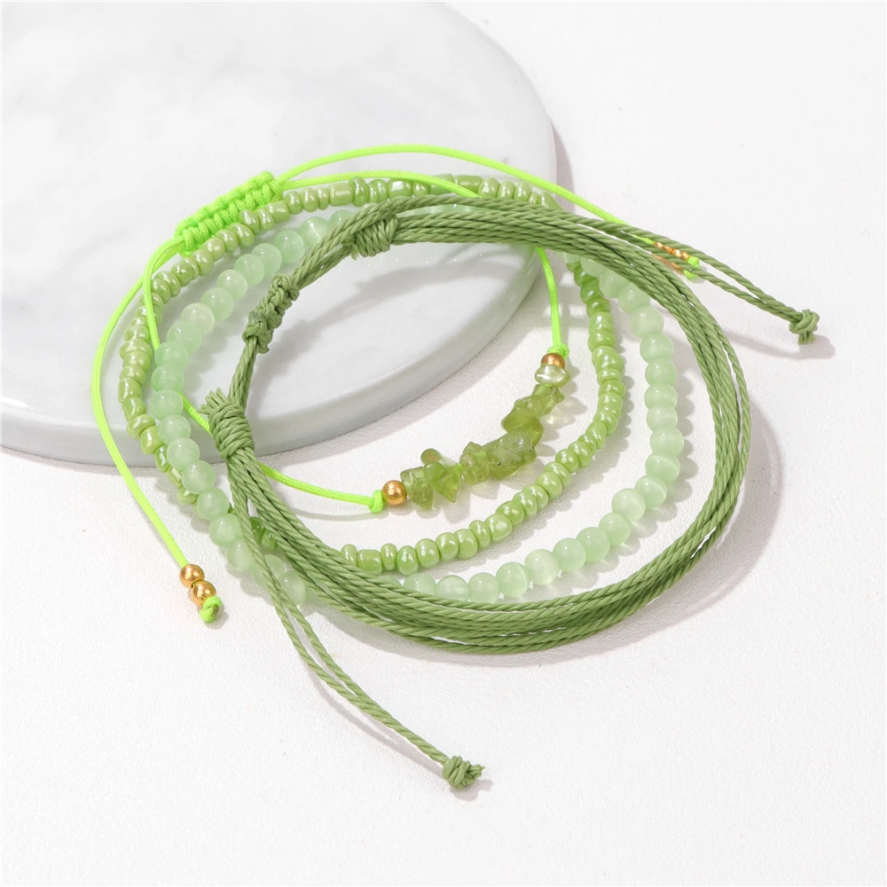 4pcs/Set Colorful Minimalism Small Beads Bracelet Green Pink Purple Orange Summer Beach Gathering Women Girl Party Gifts Jewelry