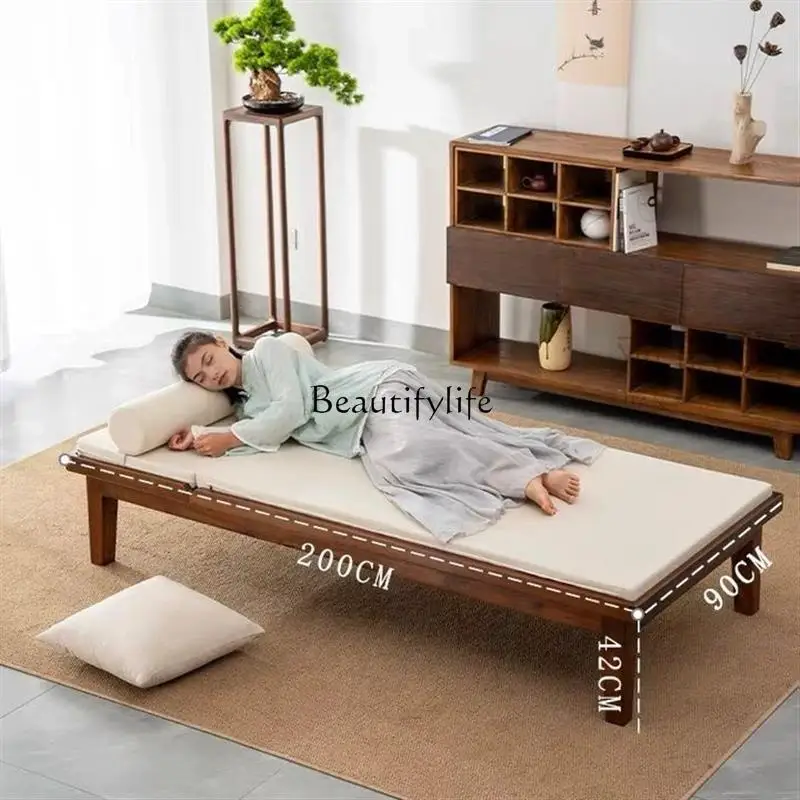 

ld14 Walnut elm push-pull sofa dual-purpose telescopic solid wood living room Arhat bed
