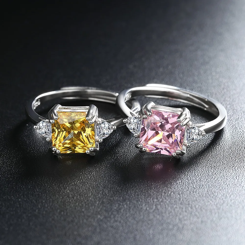 

Стерлингового Серебра 925, стильное простое розово-желтое квадратное кольцо с цирконом и бриллиантом, подарок на день рождения, годовщину