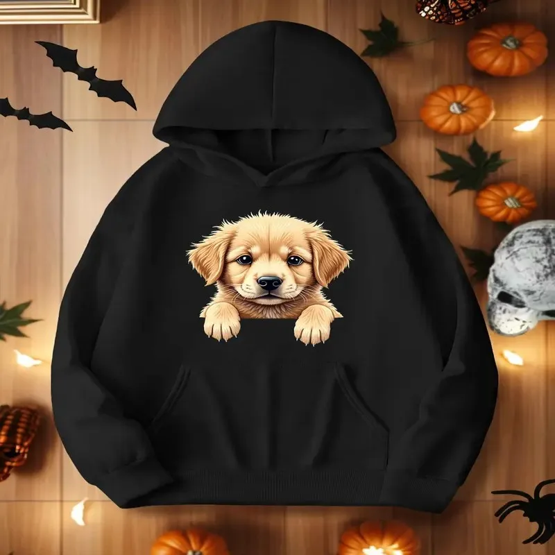 

Fall Winter Plus Size Female Clothes Oversize Women Clothes Fluffy Golden Colored Puppy Illustration Pure Cotton Soft Fabric Top