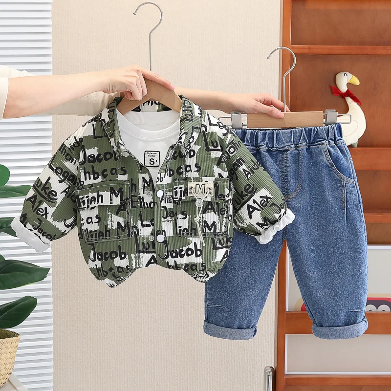 Childrens Clothing 2024 Spring Baby Boy Clothes 1 To  5 Years Casual Letter Jackets + White T-shirts + Pants 3PCS Boys Outfit