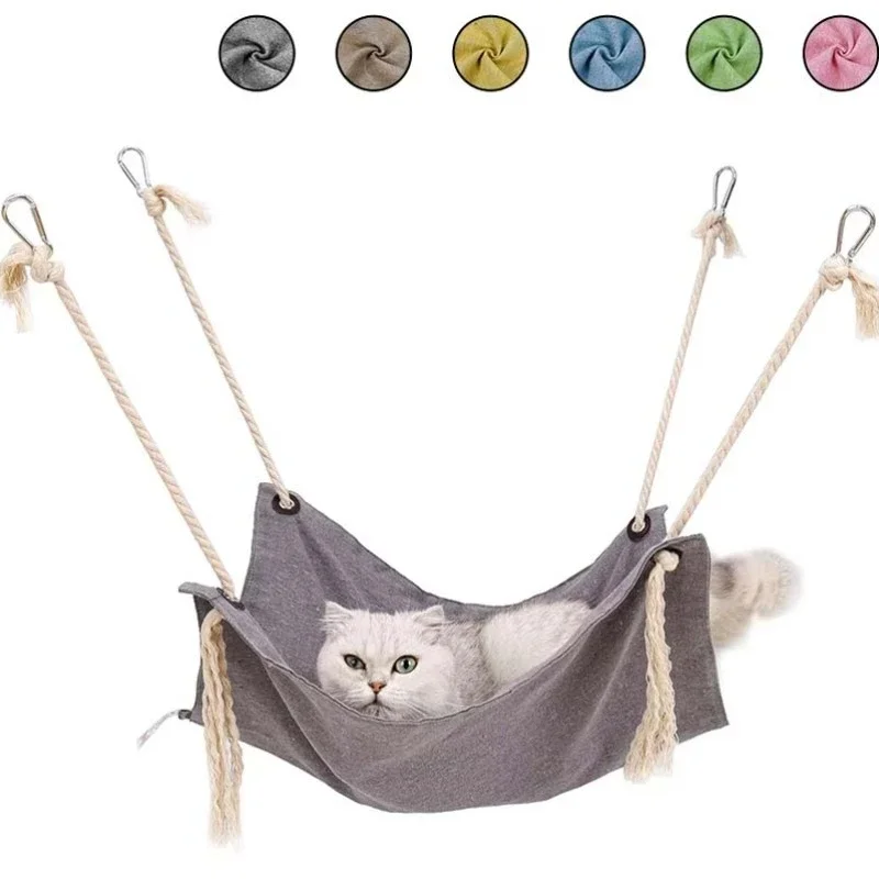 

Pet Cat Hammock Solid Cotton Linen Breathable Cat Swing Hanging Cat Nest Pet Hanging Bed Cats Sleeping Pet Supplies