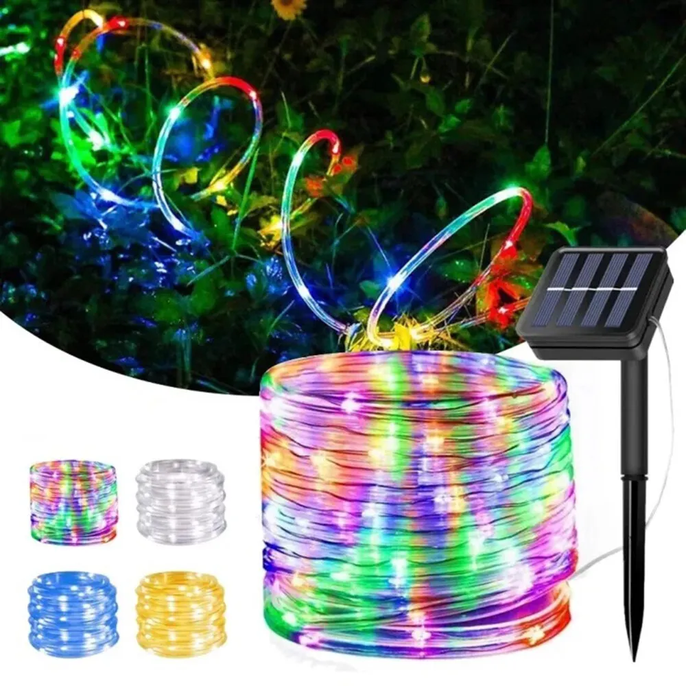 5M 10M 20M Outdoor Solar Rope Strip Lights 8 Modes LED Copper Wire Fairy Light Waterproof Tube Lamp for House LED Tree holiday