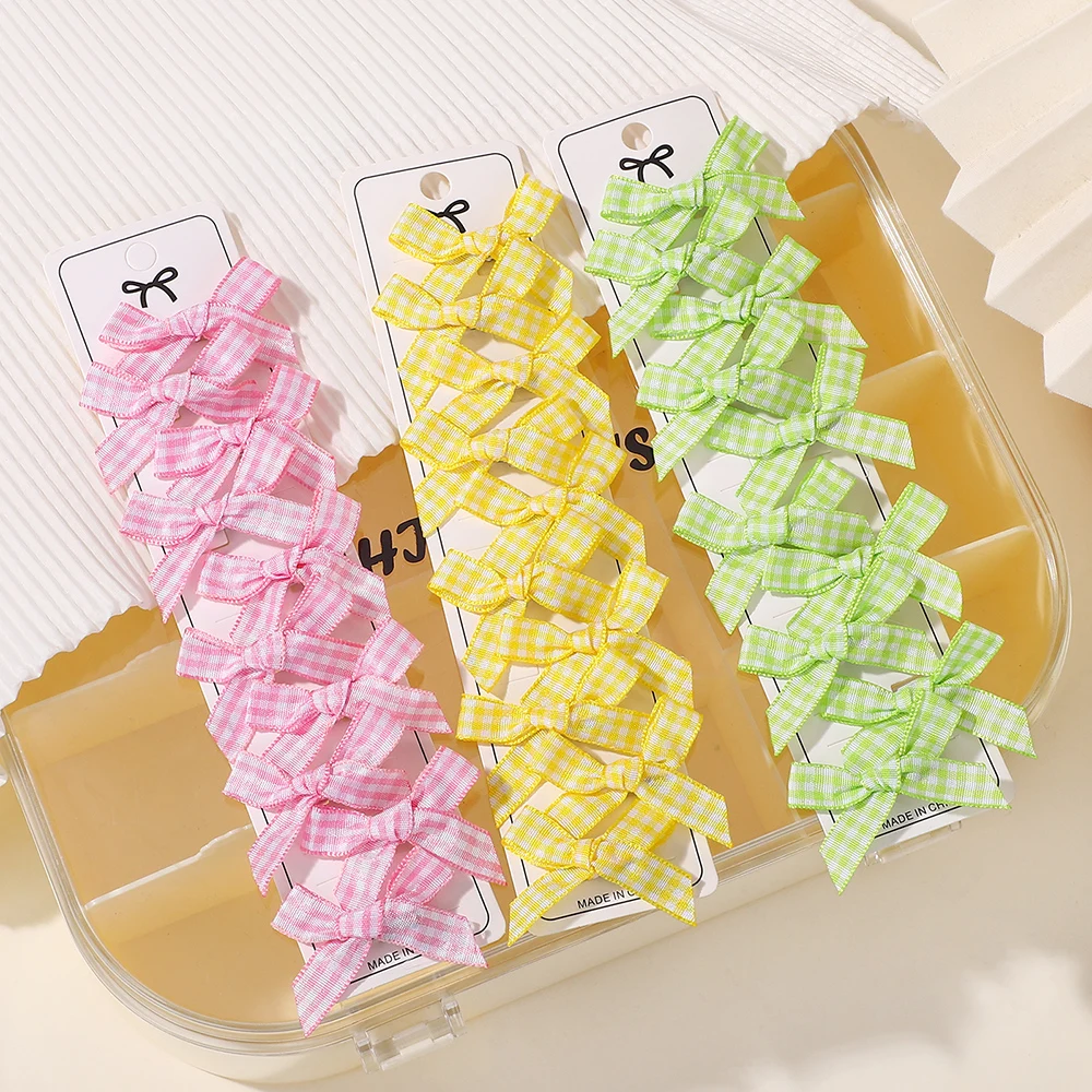 10 unids/pack de pinza para el pelo con lazo a cuadros para niñas, estilo Y2K, flequillo de cola de caballo, mini horquilla, accesorio para la cabeza sin cartón
