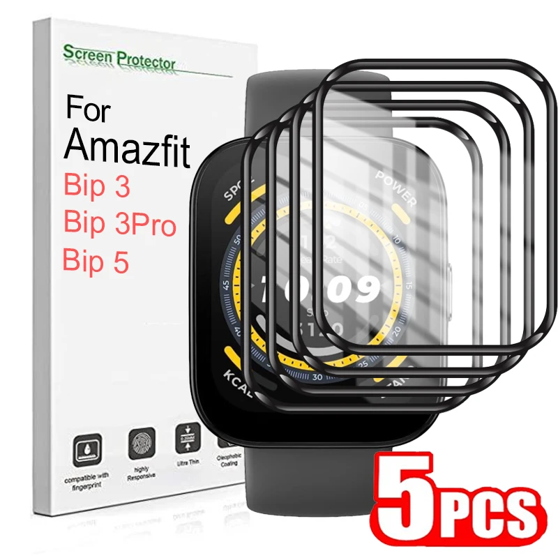 Protector de pantalla curvado completo para Amazfit Bip 3/3 Pro/5, accesorios de reloj inteligente, película protectora suave y transparente, no Vidrio Templado