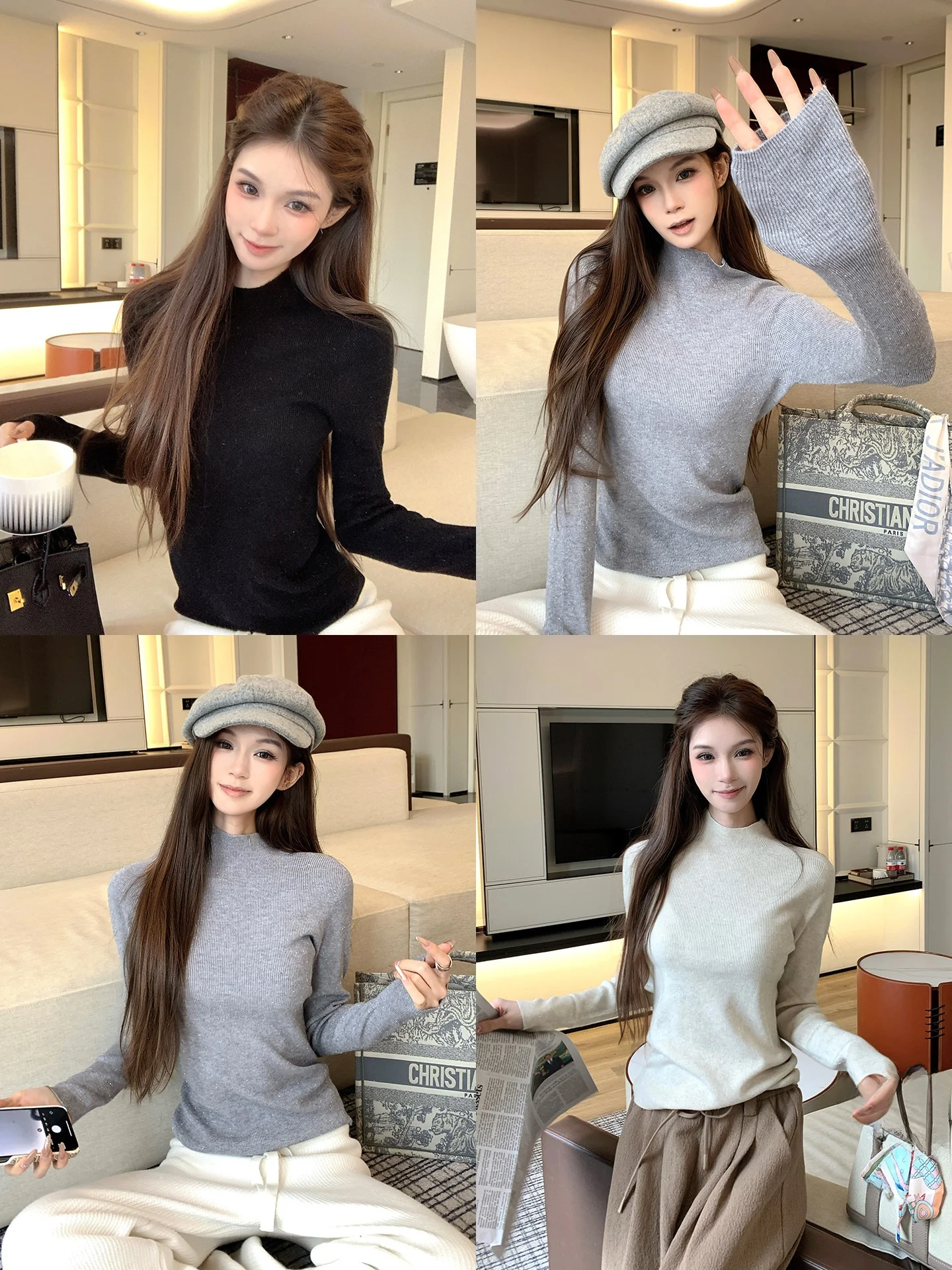 

Женская базовая трикотажная кофта Sweet Simp Pie с высоким воротником, длинным рукавом, облегающая, для повседневной носки