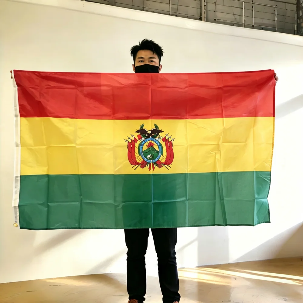 FlagGo Bolivia Flag 150x90cm 3x5 FT Red Yellow Green Stripes with Coat of Arms Polyester Double Stitched Outdoor Indoor Decor