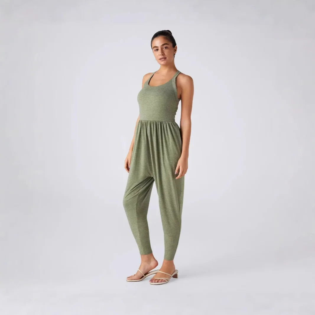 

2026 Strappy Sexy Slim-fitting High-waisted Hip-lifting Jumpsuit Women's Summer New Solid Color Home Sports Comfortable Jumpsuit