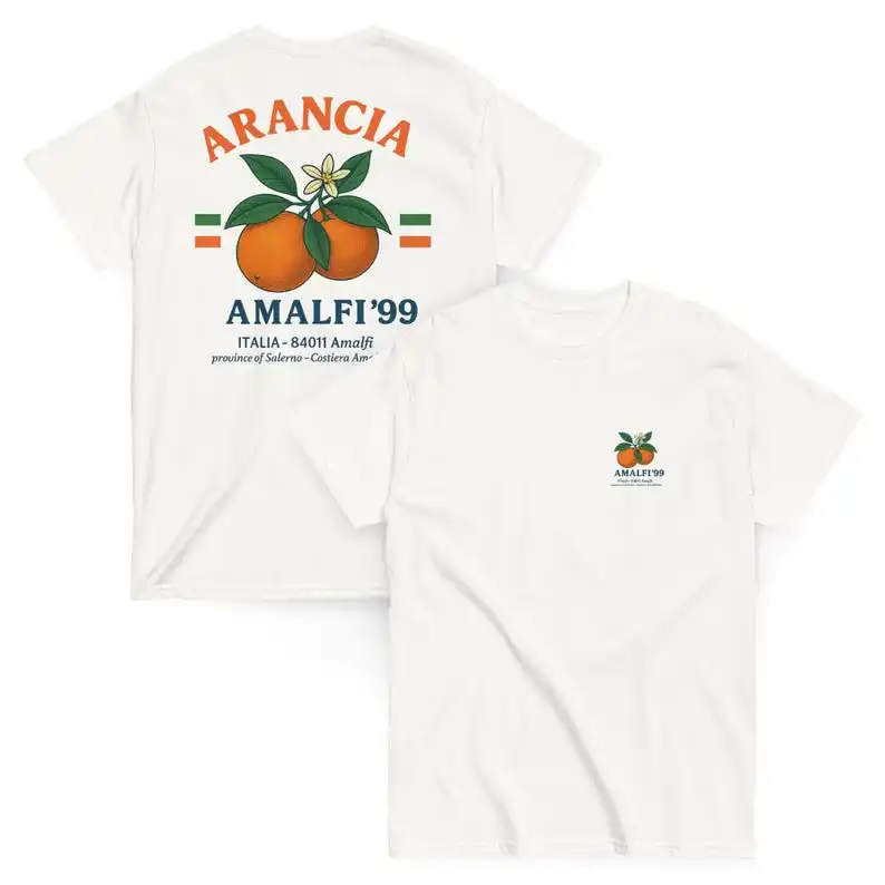 Arancia Amalfi’99 T-Shirt Italian Retro Shirt Orange Backprint Unisex Summer Streetwear Vintage Aesthetic Casual Cotton T-shirt