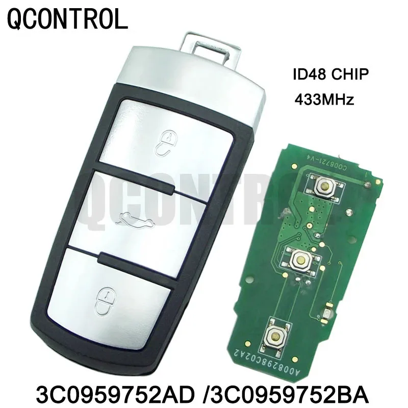 

QCONTROL 3 Buttons Flip Smart Car Remote Key Fob with ID48 Chip 3C0959752BA 433MHZ ID48 For VW Passat B6 3C B7 Magotan CC