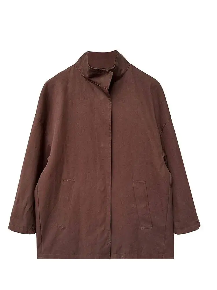 Locker geschnittene Jacke, Oversize, schlichtes Hemd, Basic-Trenchcoat für Damen, mit Revers, einreihig, einfarbig, mit Taschen, Mantel, koreanischer Boyfriend-Stil, Neu. – Detail 11
