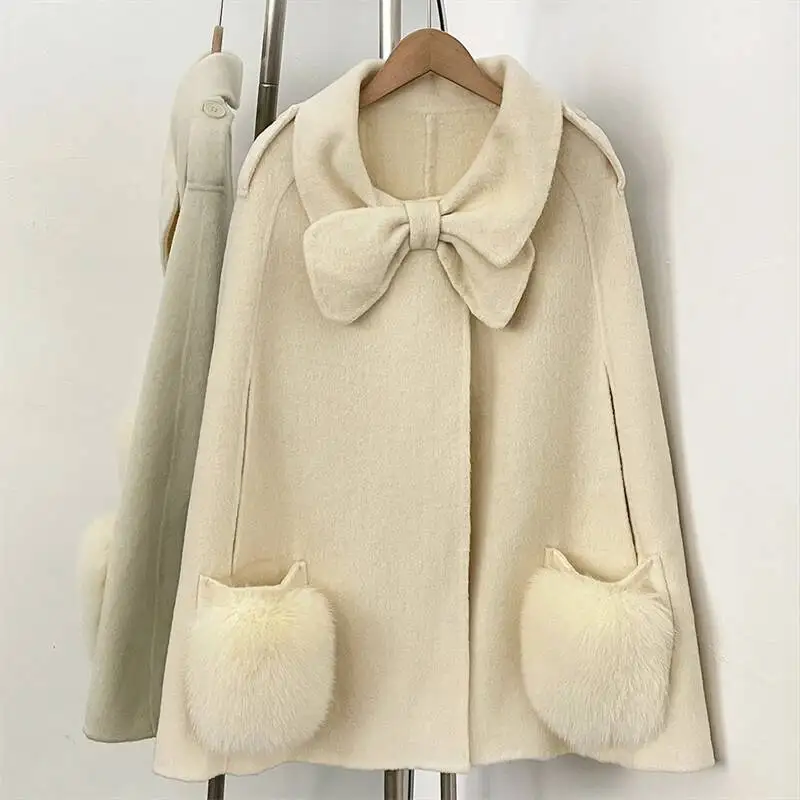 2026 Autumn/Winter New Arrival: Elegant Fox Fur Shawl, High-Quality Luxurious Cape, Fashionable Double-Sided Wool Coat For Women