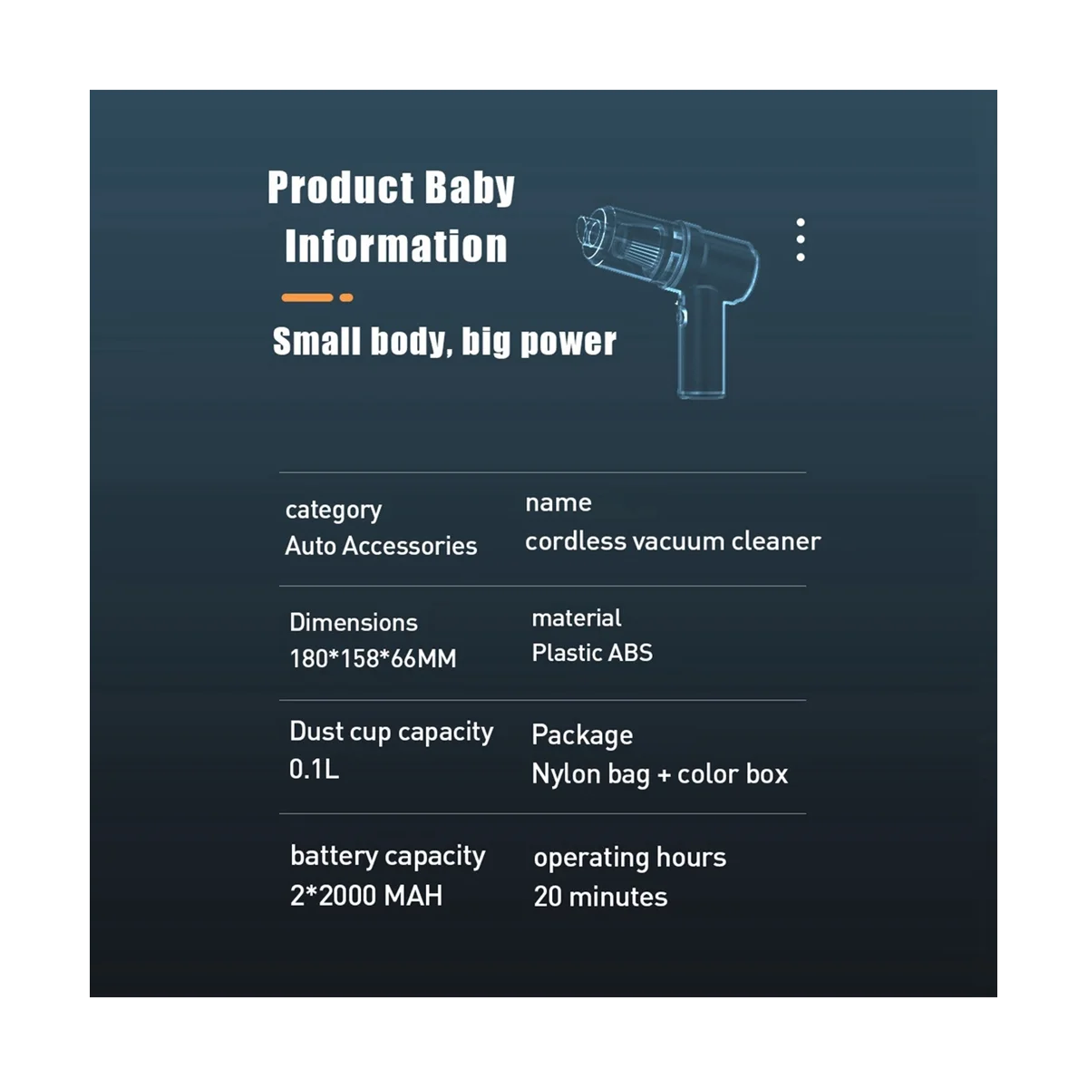 Portable Car Vacuum Cleaner Charging Compressed Air Handheld High-Power Cordless Vacuum Cleaner Office-White