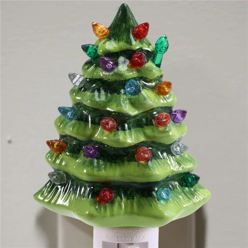 

Resin Christmas Tree Night Light,Vintage Green Christmas Tree Wall Plug In Night Light, Painted Tree Nightlight US Plug-B91B