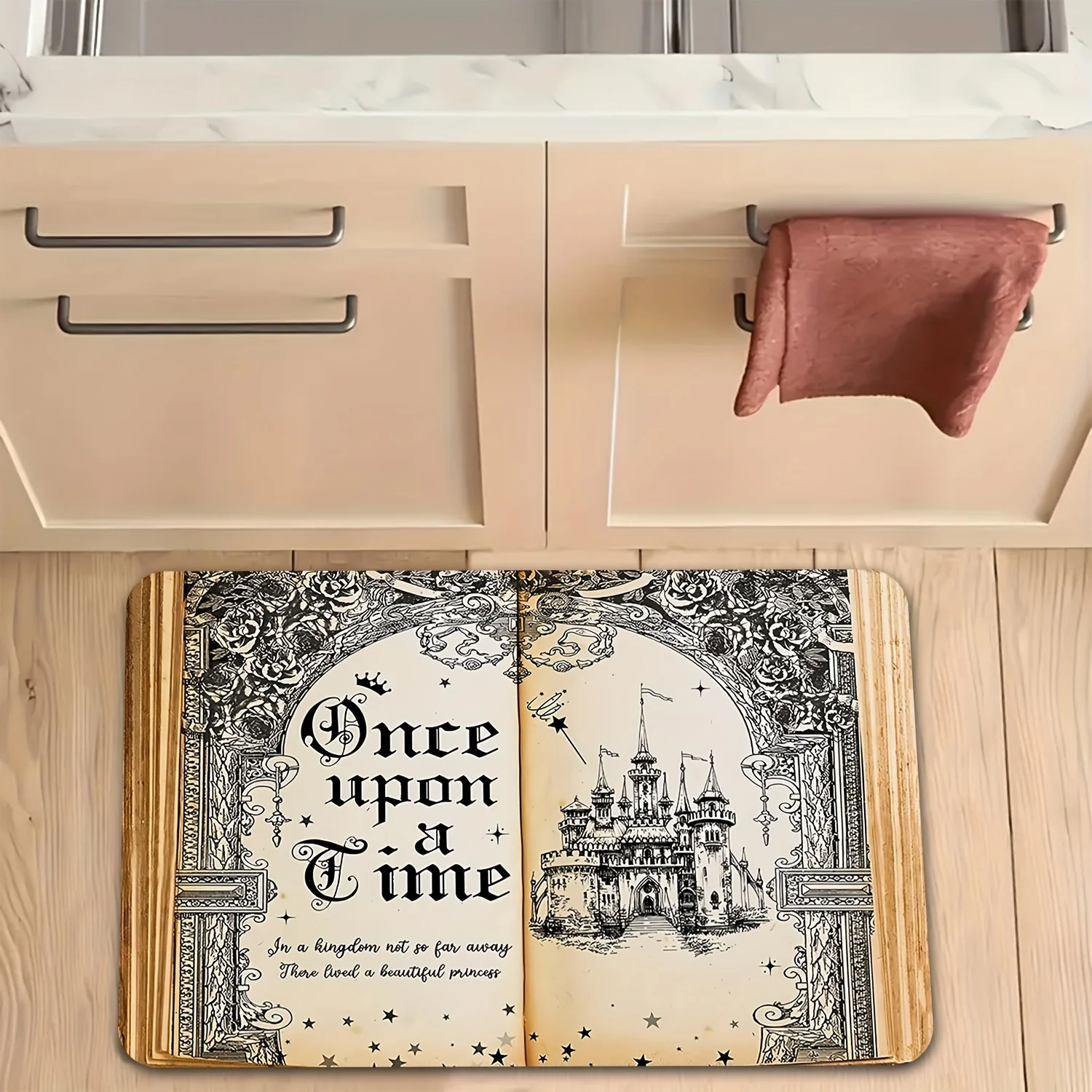 Magic School Books Round Rug - Once Upon A Time Castle Non-Slip Flannel Floor Mat for Bedroom - Washable Fantasy Decor Carpet