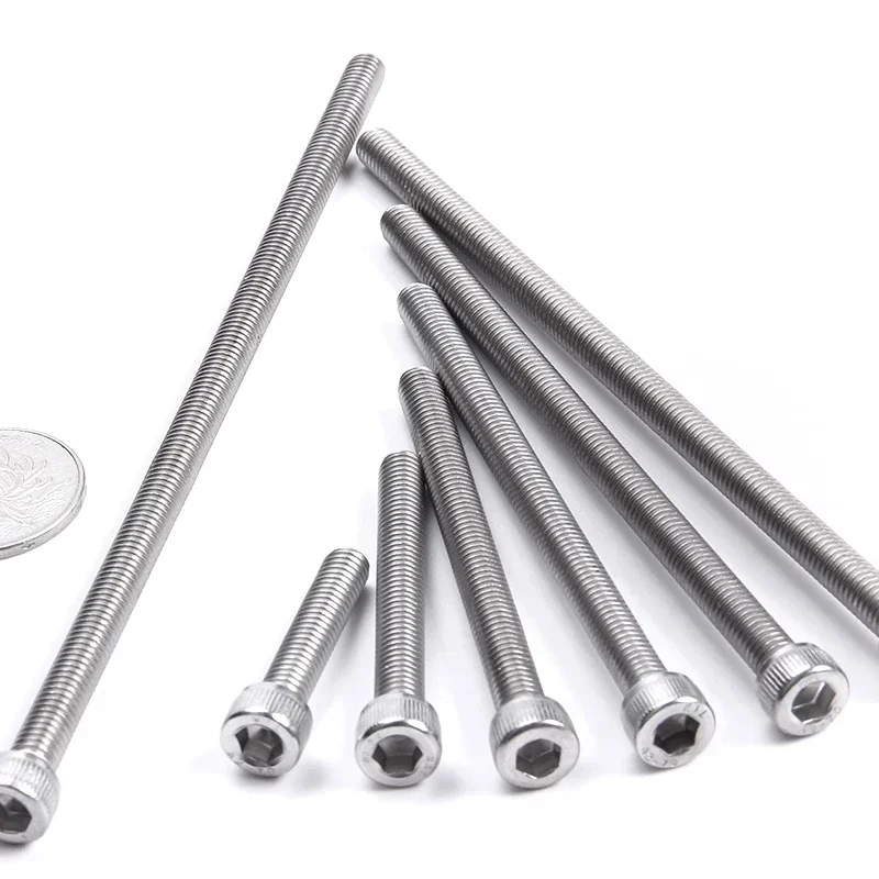 M2 M3 M4 M5 M6 M8 M10 M12 DIN912 304 Stainless Steel Inner Hexagon Lengthen Screw Knurled Cup Head Bolts Extra Long Screws Bolt
