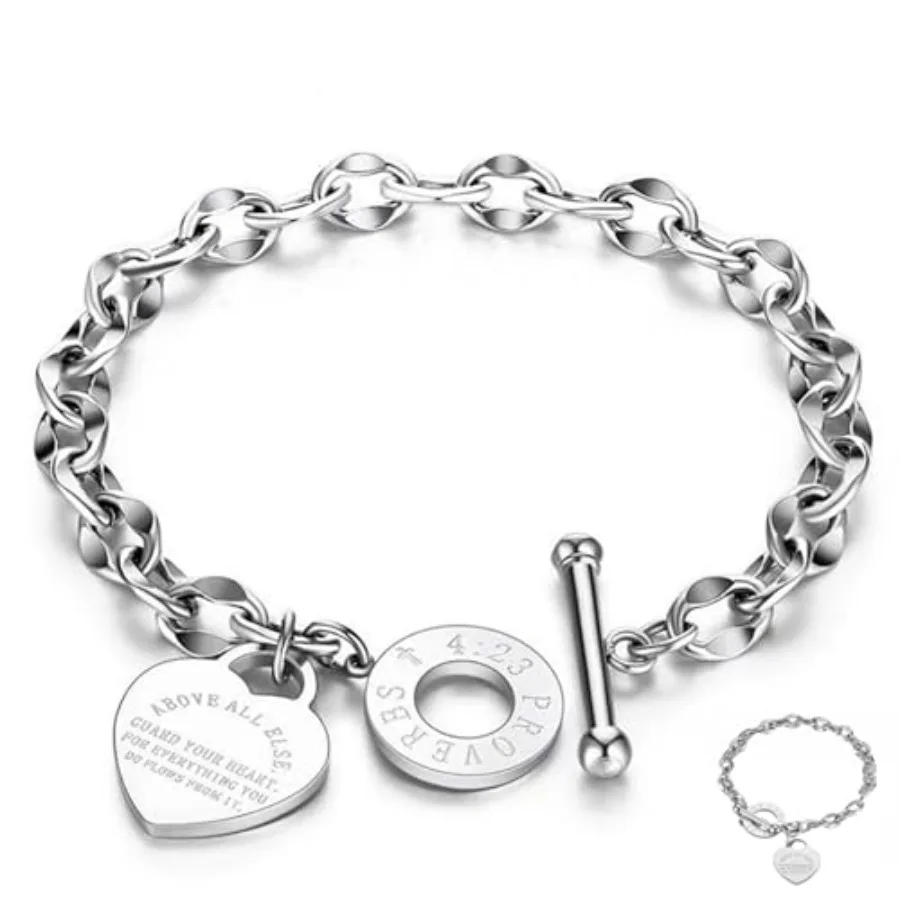 

Heart Charm Bracelet Plated 18K Gold/Silver/Rose Gold Bible Scripture Heart Bracelet for Women Jewelry Gift Zircon Her Link Cha