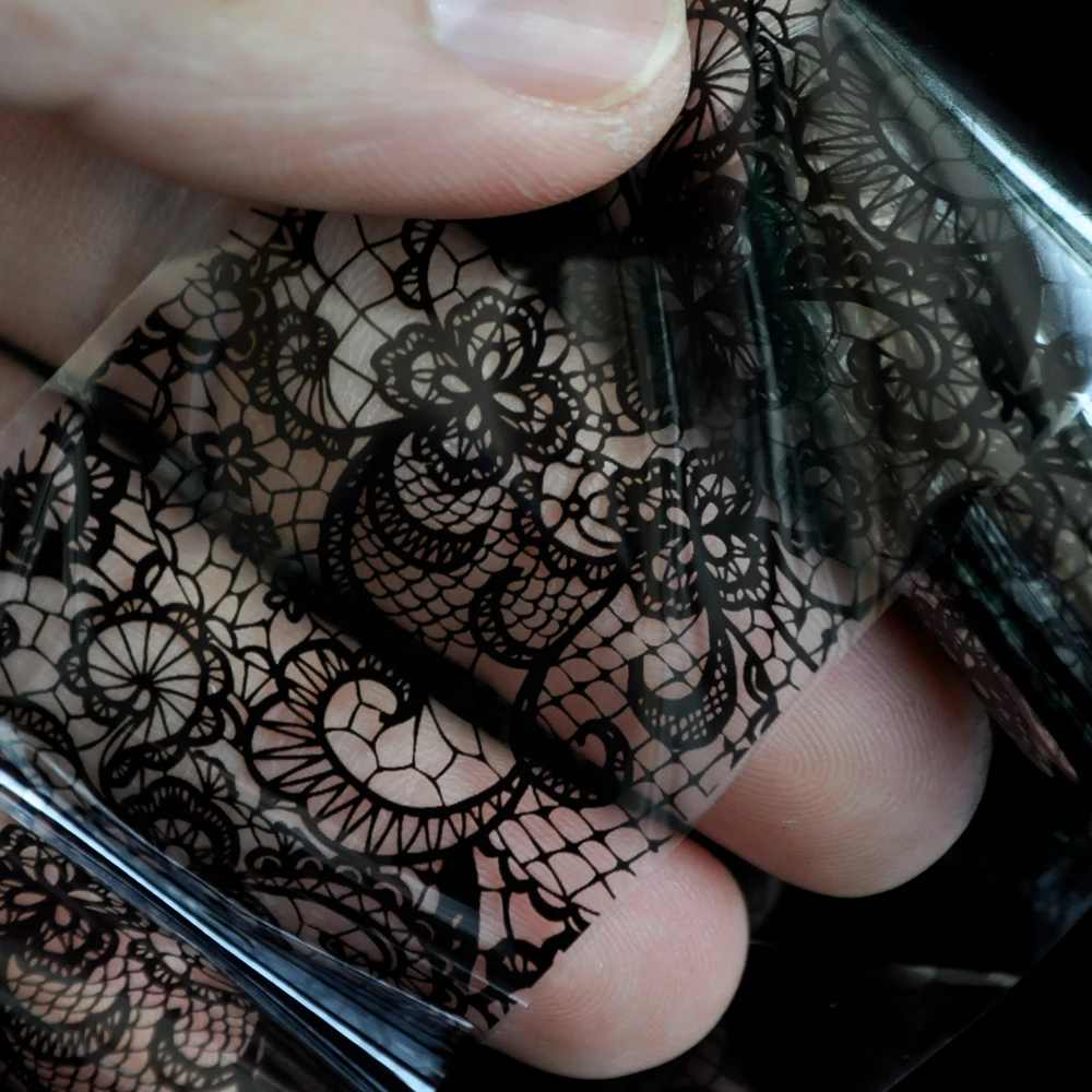 Cool Lace Nail Foil Sticker White Black Flower Pattern Swirl Vines Nail Art Design Glue Transfer Decal Foil Manicure Supplies