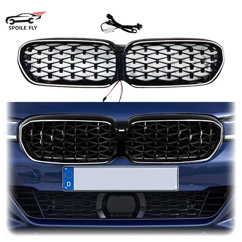 2021 2022 2023 For For BMW 5 Series G30 G38 G31 LCI Diamond/Star Model Front Bumper Led Light Racing Grille Lamp Grills Grid