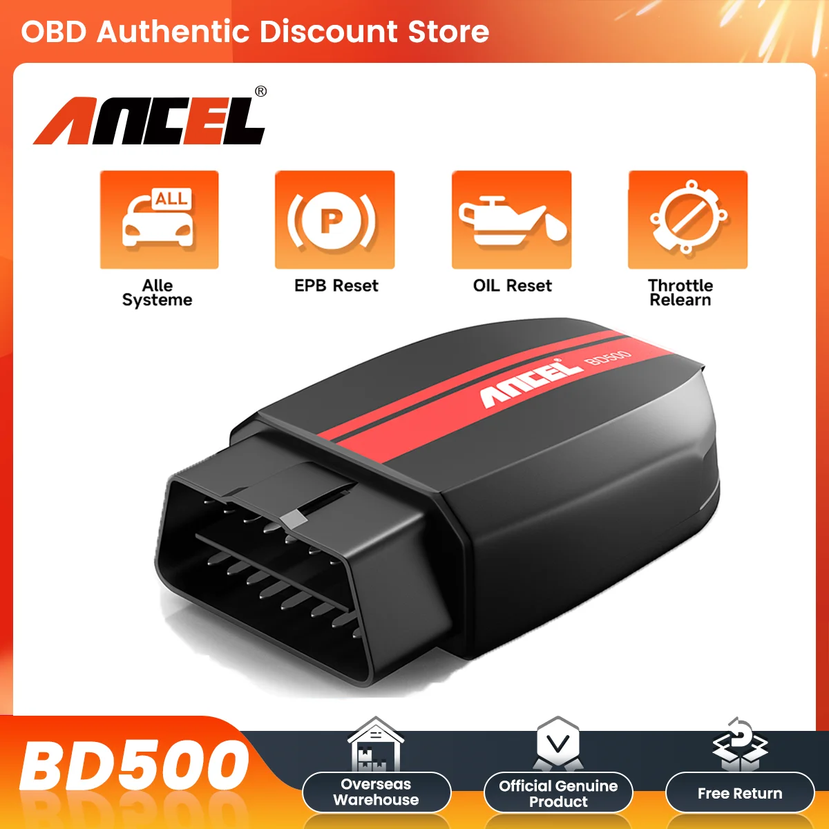 ANCEL BD500 OBD2 Scanner Bluetooth 5.0 Full System Oil EPB Reset Throttle Relearn Diagnostic Tool for VW Audi with Battery Test