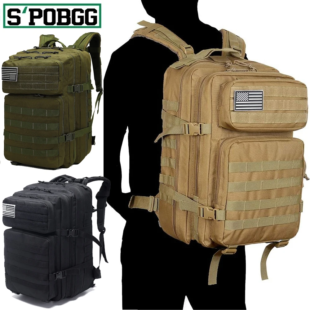 Mochilas tácticas militares de 45L, paquete de asalto del ejército Molle, bolsa para insectos de 3 días, mochila para senderismo y escalada