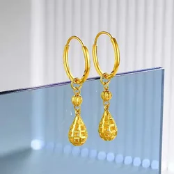 Fine Jewelry Real 18K Gold Water Drop Earrings for Women Fashion 999 Gold Earrings Wedding Party Christmas Jewelry Gifts