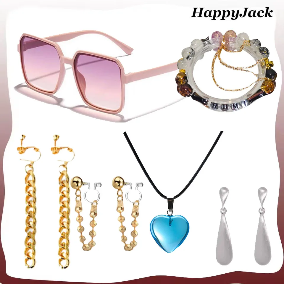 

Demon Cosplay Rumi Bracelet Ear Clips Jinu Eyeglasses Romance Necklace Earrings Fantasia Hunters Disguise Props for Halloween