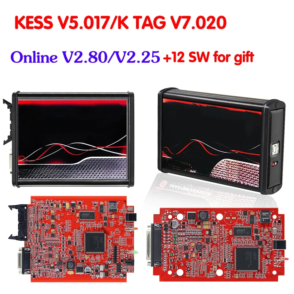 2.80 EU Red V5.017 KTAG V7.020 4 LED 2.25 OBD2 OBD2 Car ECU Chip Tuning Kit 5.017 k-tag Programmer Tools