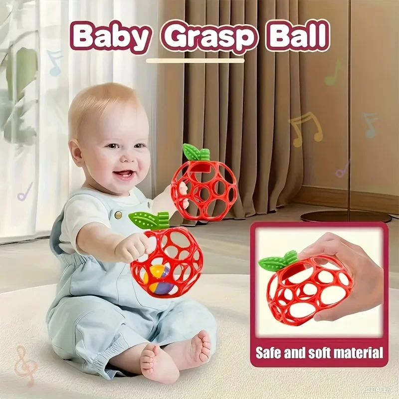 Baby Bell Ringing Toy - Apple-Shaped Handheld Sensory Ball with Bells & Tactile Holes, 0-1 Year Old Developmental Puzzle Toy