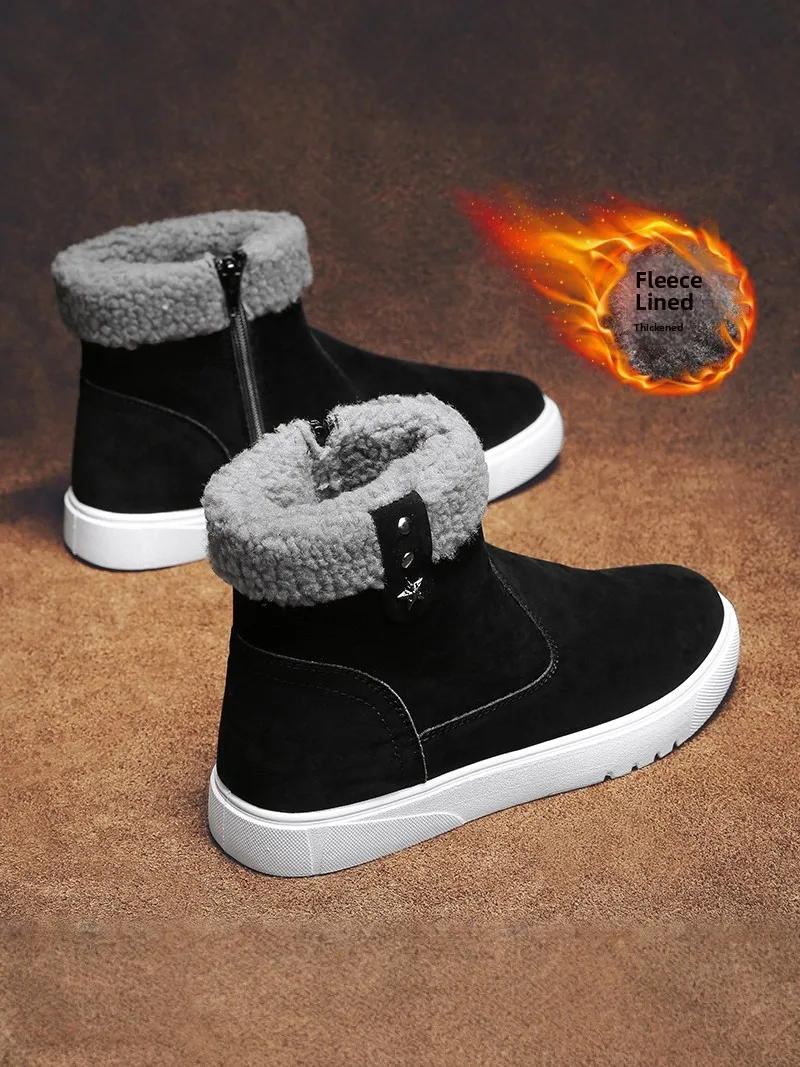 

Men's Winter Snow Boots 2025 New Style Fleece Lined Thick Bottom Waterproof Leather Fur Integrated High Top Boots