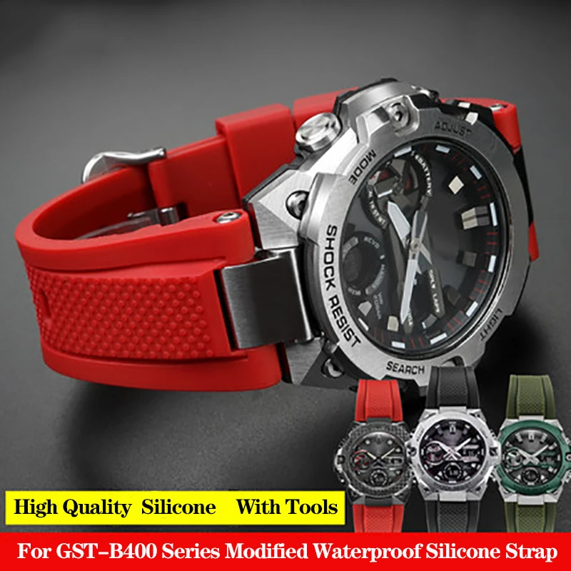 

New High Quality Modified Rubber Watchband For C-asio G-SHOCK GST-B400 GST-B400BD/AD Waterproof Sports Silicone Watch Band Strap