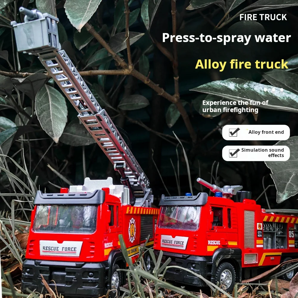 Large Alloy Water Tank Fire Truck Engineering Sprinkler Truck Water-Sprayable Simulation Kids Toy Gift Ornament & Collectible