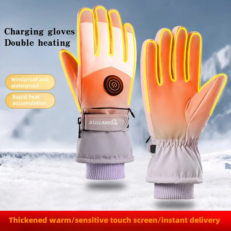 Ski Gloves Winter Fleece Thickened Heat Riding Gloves Cold Wind Ski Gloves Warm Electric Heating Gloves