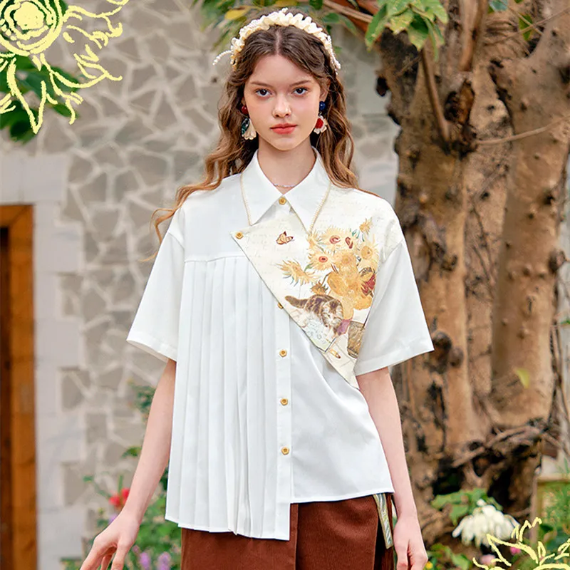 

Women's Feminino Summer Blouses Retro Flowers Cute Print Shirts Nice Party Patchwork Preppy Lovely Ladies Shirts Tops NZ157