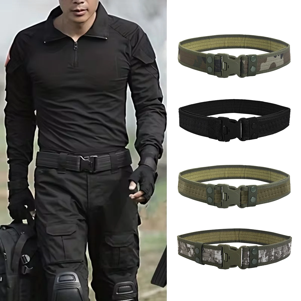 Mens Camouflage Combat Canvas Belts High Quality Quick Release Tactical Oxford Cloth Waistband Outdoor Hunting Nylon Work Belt