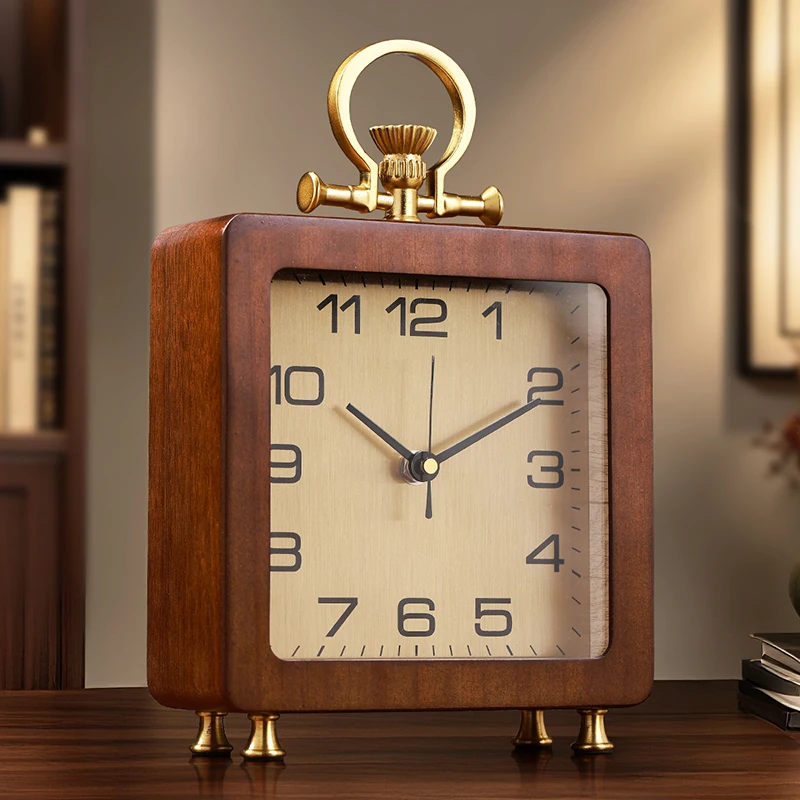 

Luxury Sitting Clock Retro Living Desk Room Desktop Solid Wood Clocks Household High-end Nordic Walnut Desk Clock Orname Gift