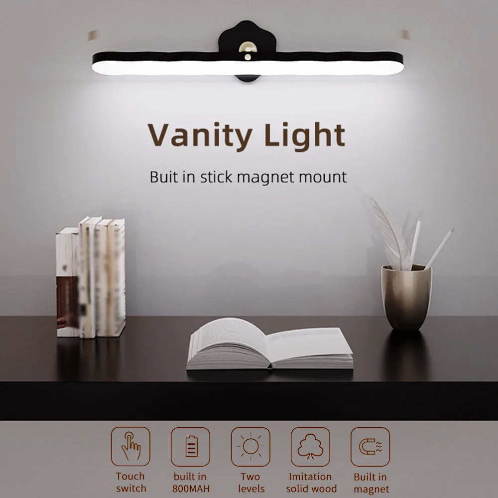 LED Night Light Mirror Front Fill Light Portable Rechargeable Magnetic Wall Lamp 360 Rotatable Night Light Bedroom Bedside Lamp