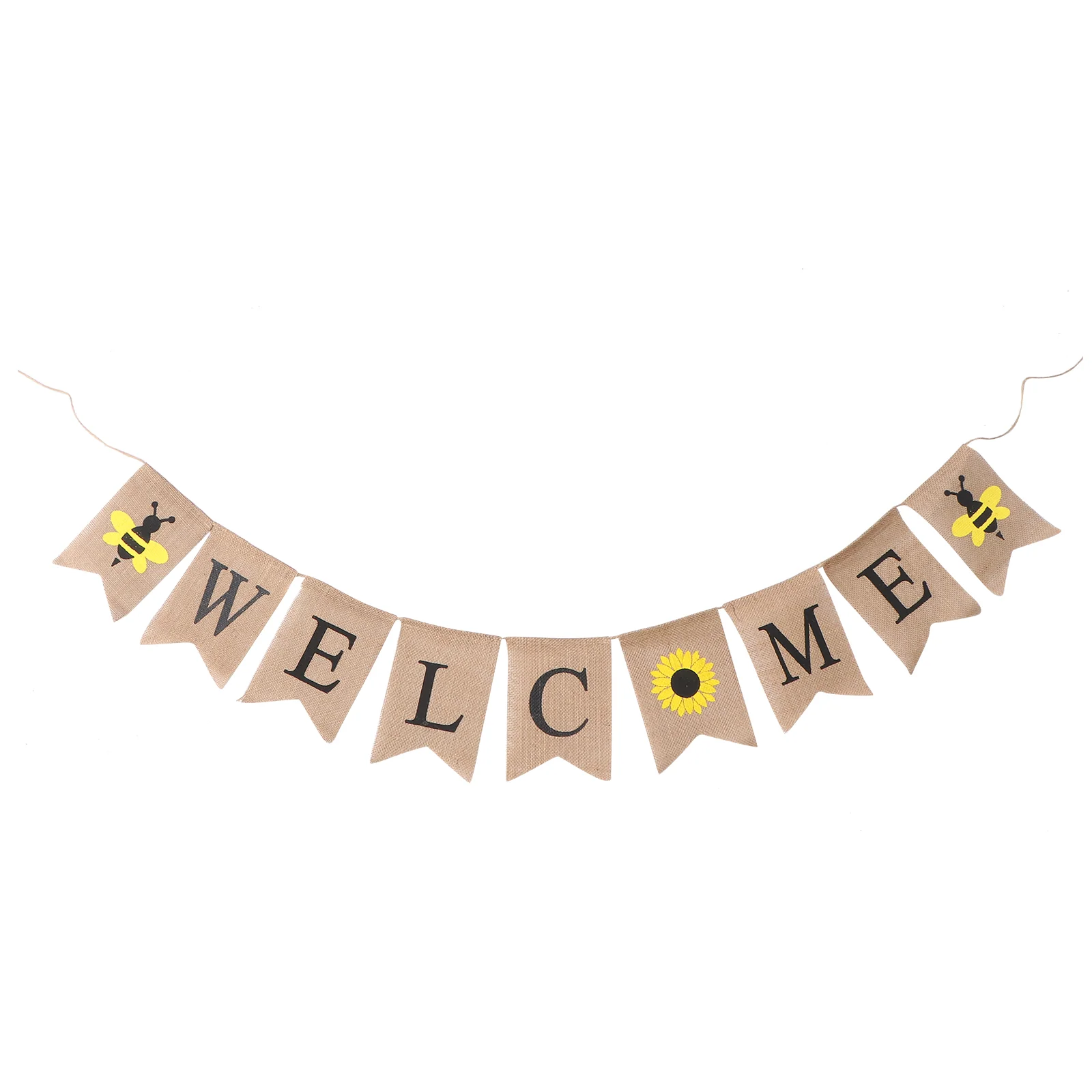 WELCOME Wedding Party Swallowtail Banner Sunflower and Bee Printing Garland Bunting Flag Linen Dovetail Shape Party Supplies Dec