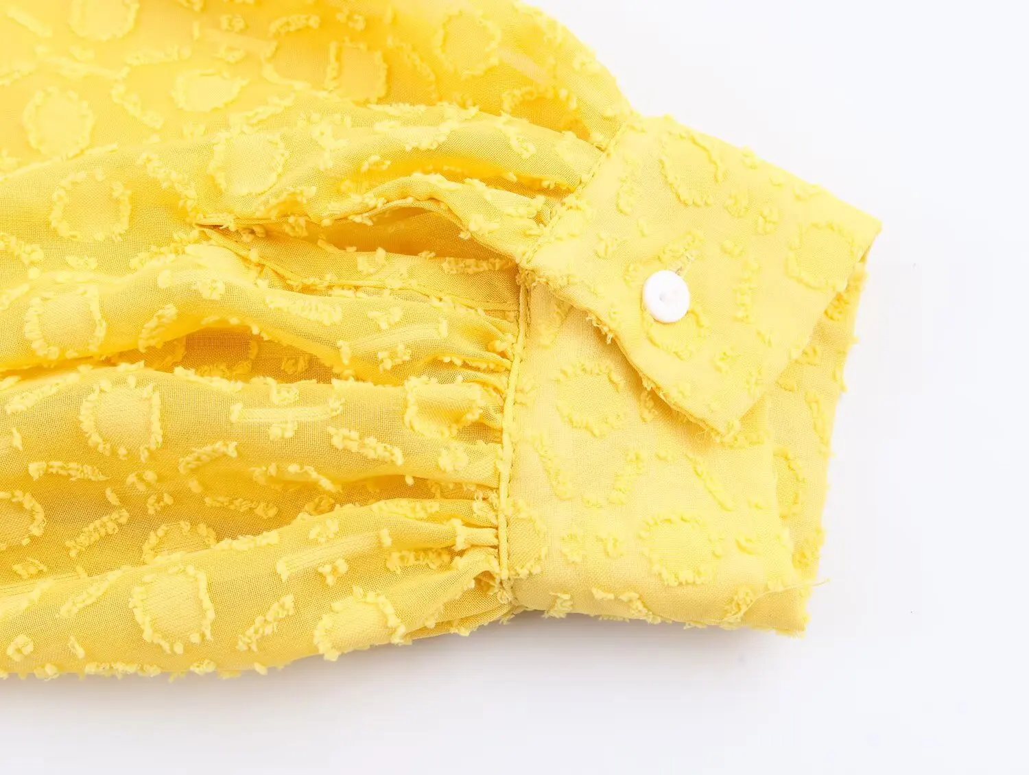 2025年ヴィンテージイエロー3Dドットランタン袖シフォンドレス女性用カットアウトVスタンドカラーゴムウエストスイングドレスホリデーローブ