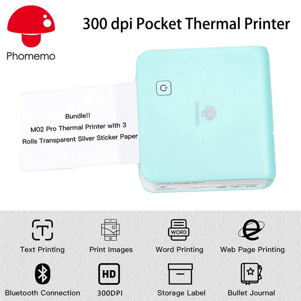 Phomemo M02Pro Wireless Printer 304dpi Thermal Sticker Printer Bluetooth-Compatible Anime Photo Impresora Fit for iOS&Android