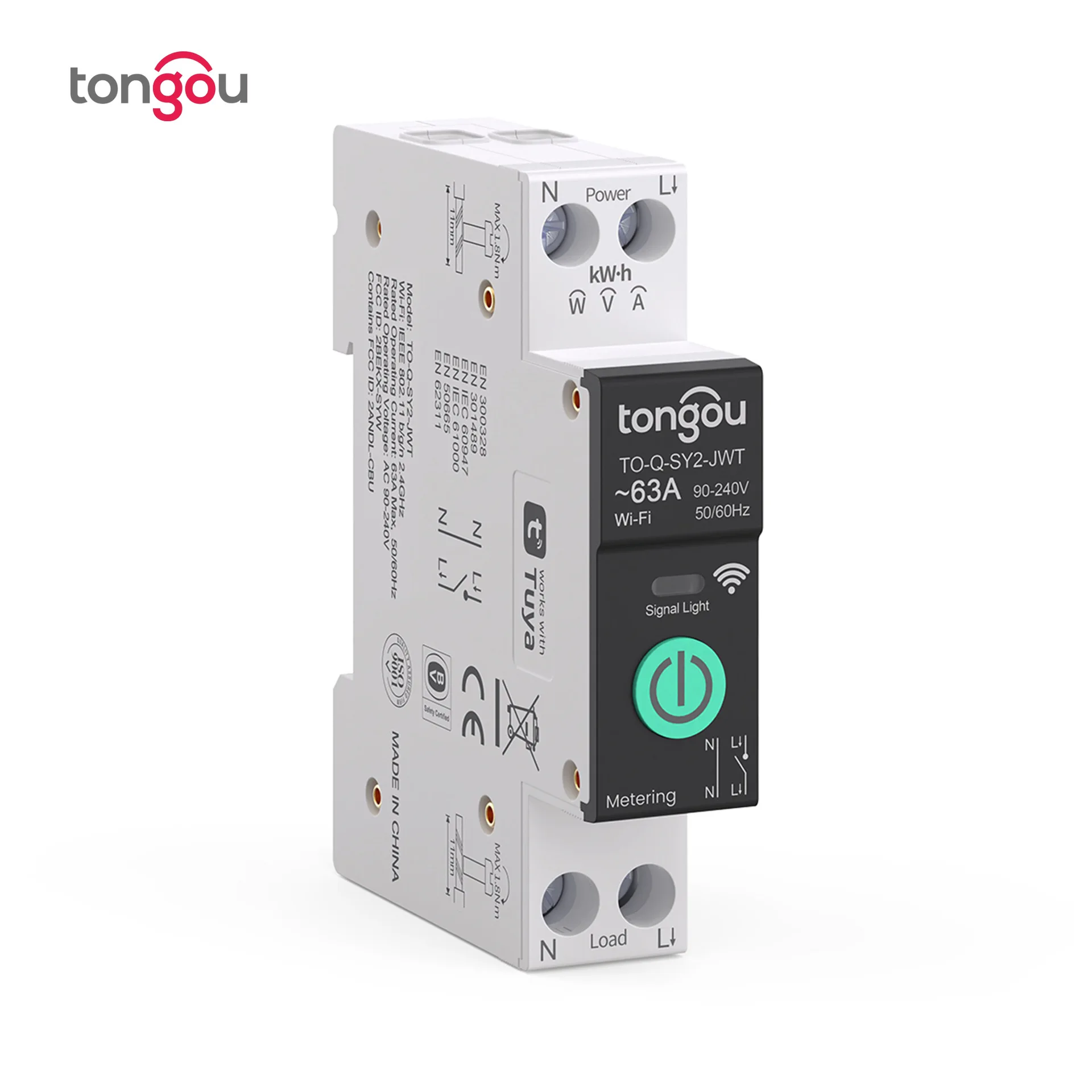 

With Over Current Protection and Voltage Protection Circuit Breaker Tongou SY2 Wifi Mertering Smart Switch 1P 1-63A APP Control
