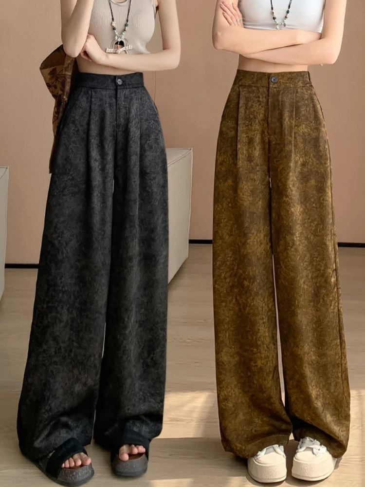 

Printed satin wide leg pants for women in summer thin 2025 new popular loose retro shaking Chinese style casual pants