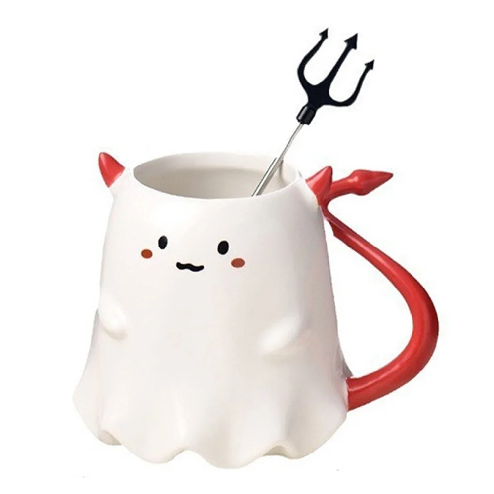 Halloween-Keramiktasse, kreative Teufel-Kaffeetasse, 500 ml/16 Unzen, wiederverwendbar mit Gabel, ist ein durchdachtes Geschenk für Familie und Freunde