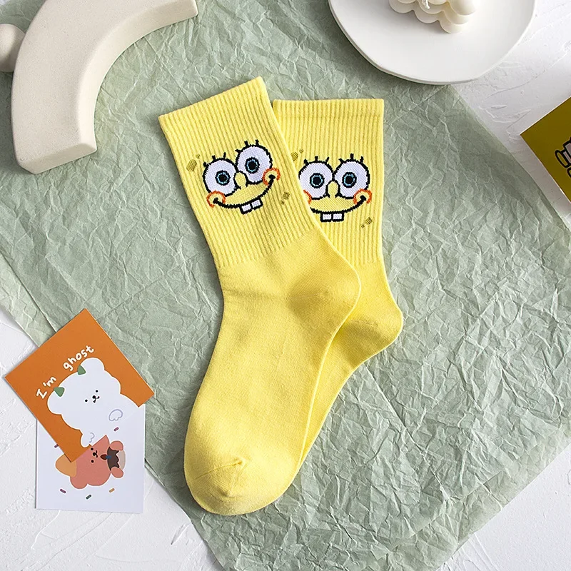 Cartoon SpongeBobs Women\'s Socks High Quality Fashion Men\'s Women Sock Printed Casual Hip-Hop Personality Adult Couple Stockings