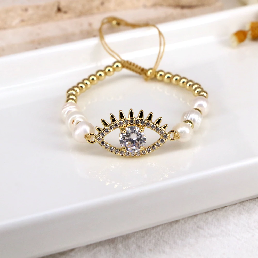 5PCS, 2023 Virgin Mary Bracelets Natural Freshwater Pearl Beaded Handmade Butterfly / Eye Heart Rope Charm Bracelet For Girl