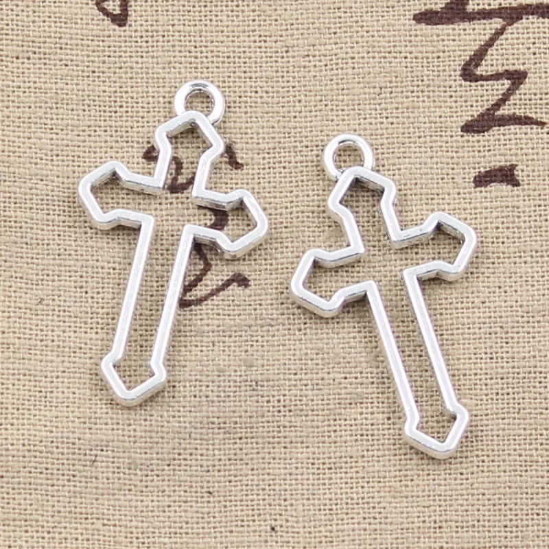 10pcs Charms Hollow Cross 38x22mm Antique Bronze Silver Color Pendants DIY Crafts Making Findings Handmade Tibetan Jewelry