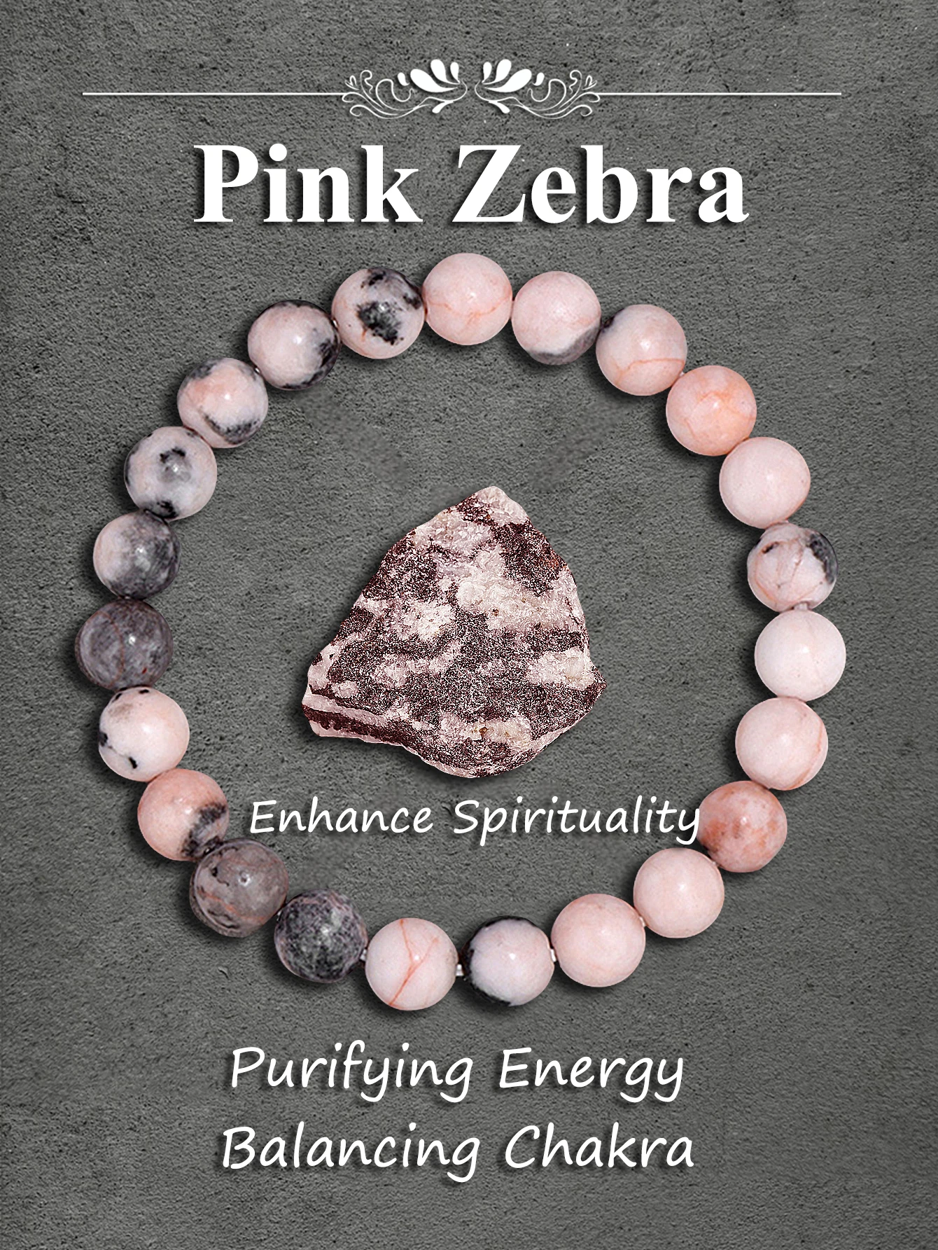 Original Pink Zebra Stone Bead Bracelet for Balance & Positive Energy Reiki Natural Stone Healing Crystal Jewelry for Women Men